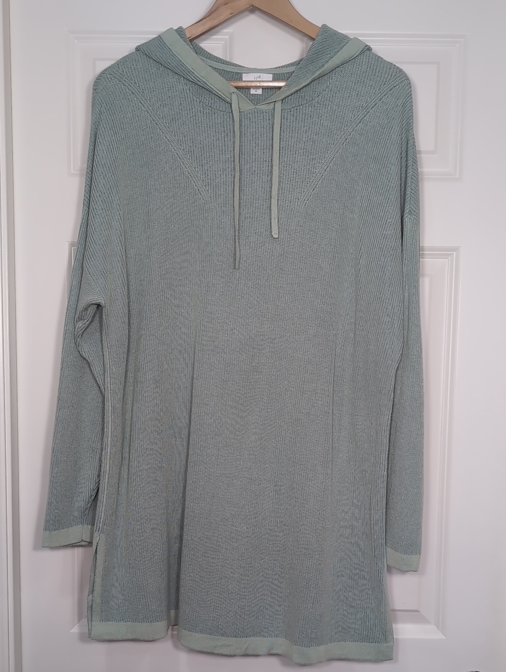 J. Jill Sage Green Hooded Knit Tunic Sweater Size XL